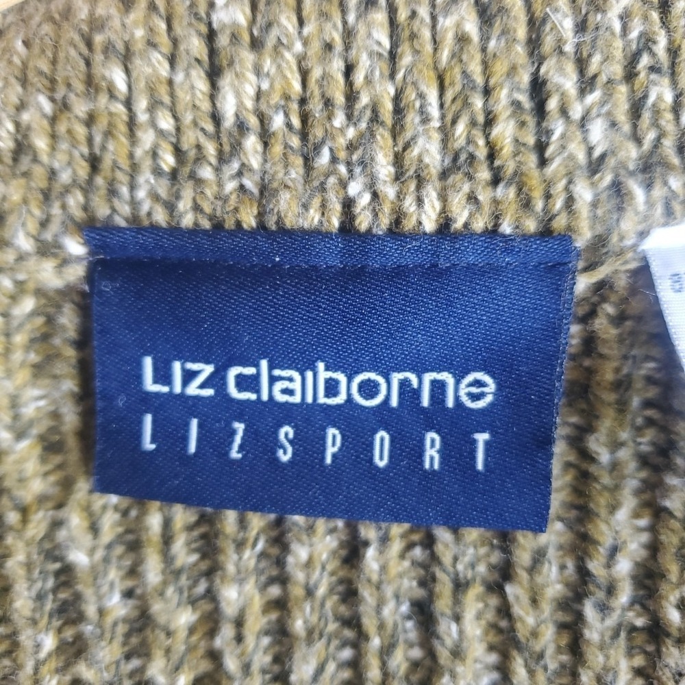 VTG 2‎ tone Liz Claiborne Sport Green Tan Women's Sweater S Jacket front zip - Picture 2 of 9